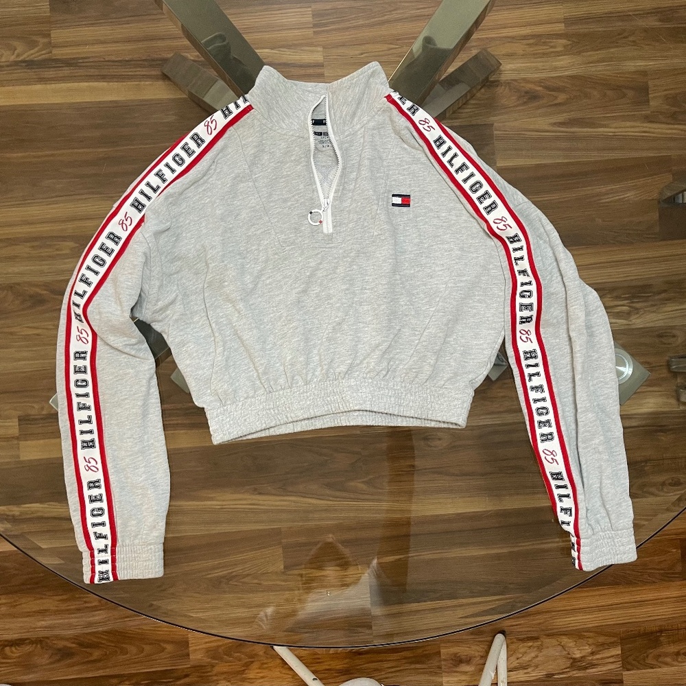 Tommy Hilfiger, SM, Light Grey Cropped Jacket, 3/4 zip